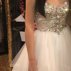 White Embellished Bling Strapless PROM Dress